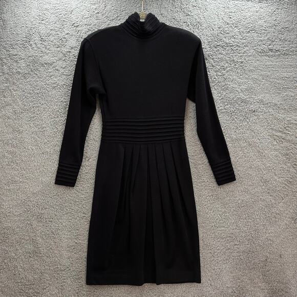 Vintage Ann Tjian for KENAR2 Black Long Sleeve Dress‎ Mock Neck Wool Blend - Picture 6 of 9